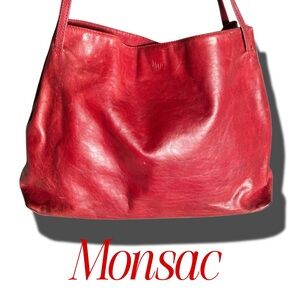 Monsac Bold Red Leather Shoulder Bag